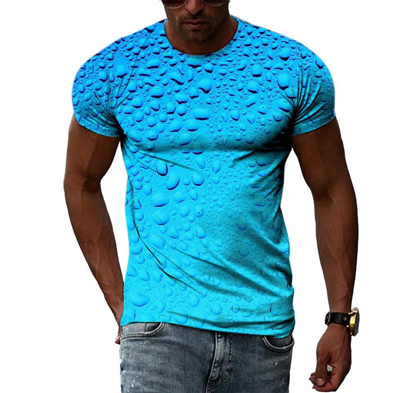 Kukebang Raindrop Creative Pattern Heren 3D Geprint T-shirt Mode Casual Persoonlijkheid Natuurlijk Landschap Crew Oversized Hals Korte Mouw Top 3XL
