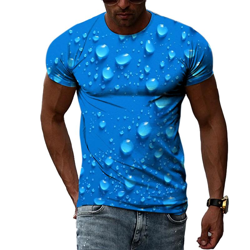 Kukebang Raindrop Creative Pattern Heren 3D Geprint T-shirt Mode Casual Persoonlijkheid Natuurlijk Landschap Crew Oversized Hals Korte Mouw Top 4XL