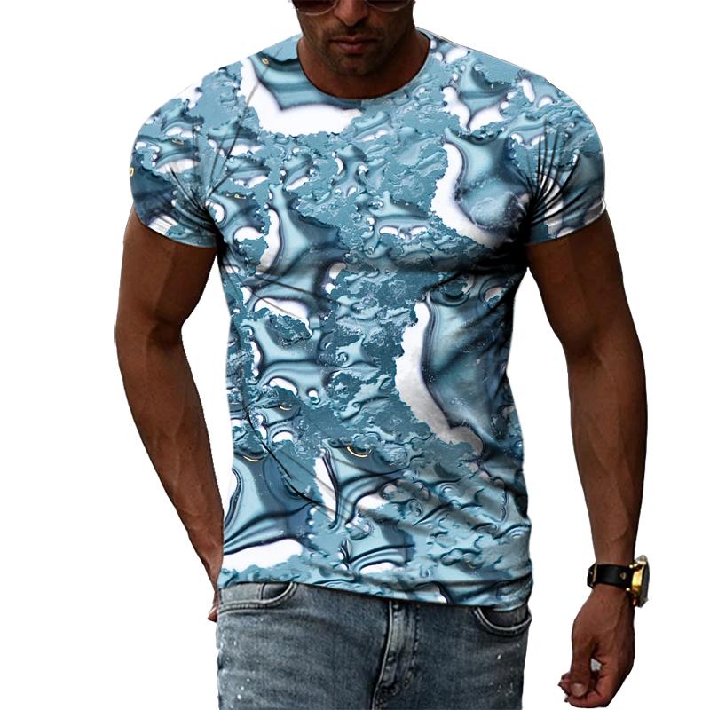 Kukebang Raindrop Creative Pattern Heren 3D Geprint T-shirt Mode Casual Persoonlijkheid Natuurlijk Landschap Crew Oversized Hals Korte Mouw Top S