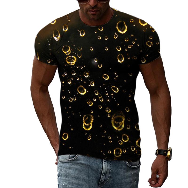 Kukebang Raindrop Creative Pattern Heren 3D Geprint T-shirt Mode Casual Persoonlijkheid Natuurlijk Landschap Crew Oversized Hals Korte Mouw Top 4XL
