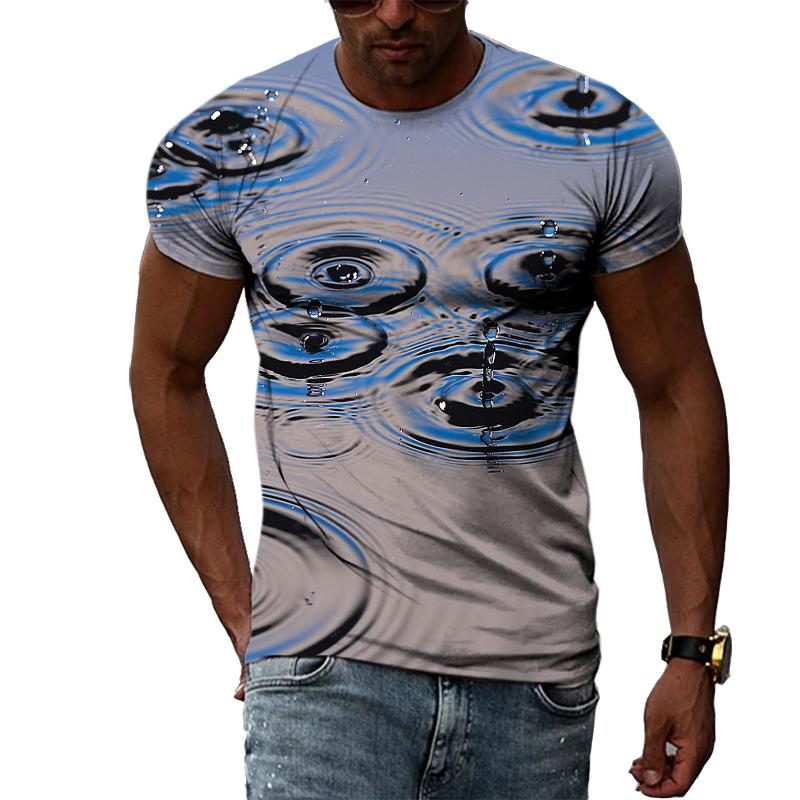 Kukebang Raindrop Creative Pattern Heren 3D Geprint T-shirt Mode Casual Persoonlijkheid Natuurlijk Landschap Crew Oversized Hals Korte Mouw Top 4XL