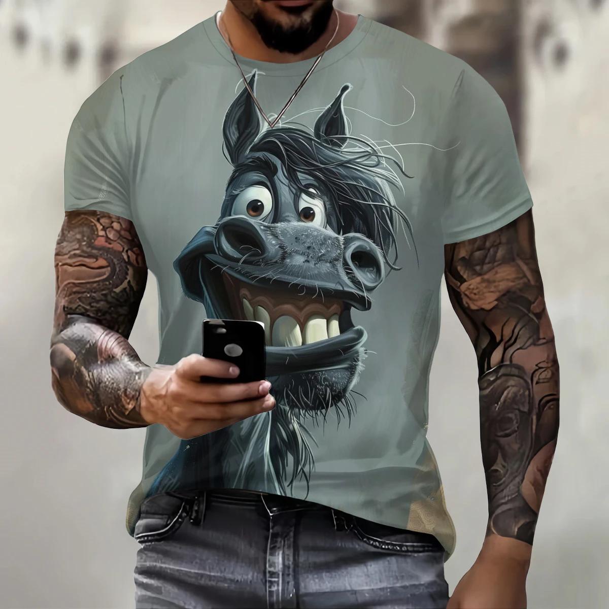 ETST 012 Grappig 3D Ezel Print T-shirt Voor Heren Street Trend Hip Hop Kleding Casual O-hals Korte Mouw T-shirt Mode Losse Zomer Tops 6XL