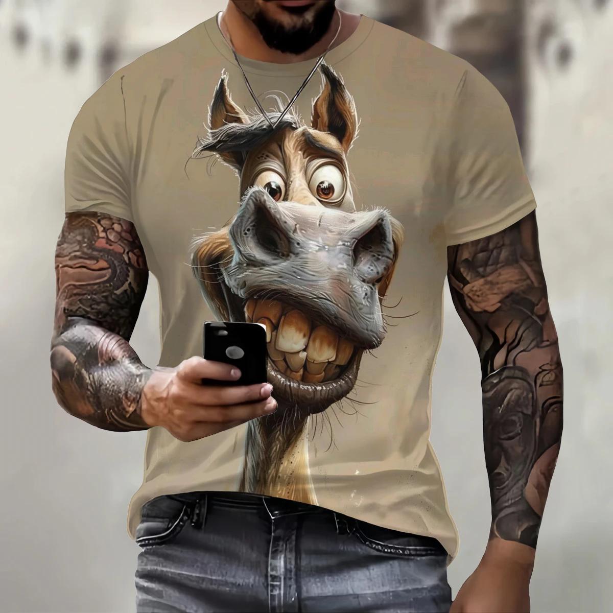 ETST 012 Grappig 3D Ezel Print T-shirt Voor Heren Street Trend Hip Hop Kleding Casual O-hals Korte Mouw T-shirt Mode Losse Zomer Tops M