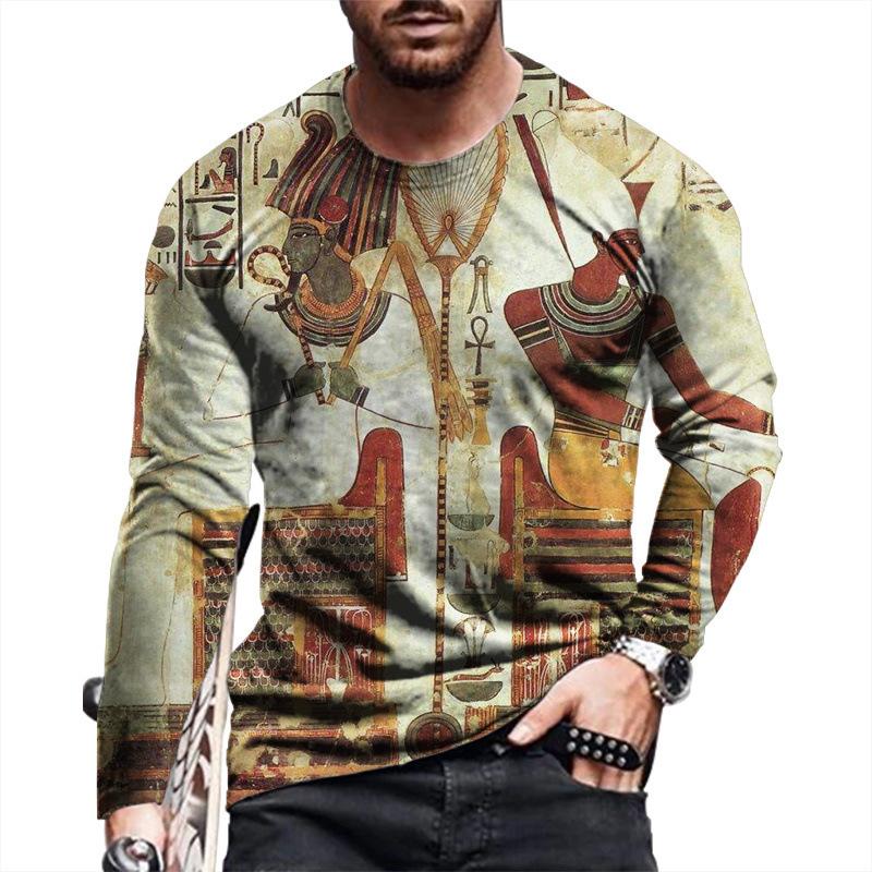 Transmission of love Egyptische hiërogliefen T-shirts 3D-geprint heren- en dames vintage lange mouwen T-shirt Oversized truien T-shirts Tops Kleding 4XL