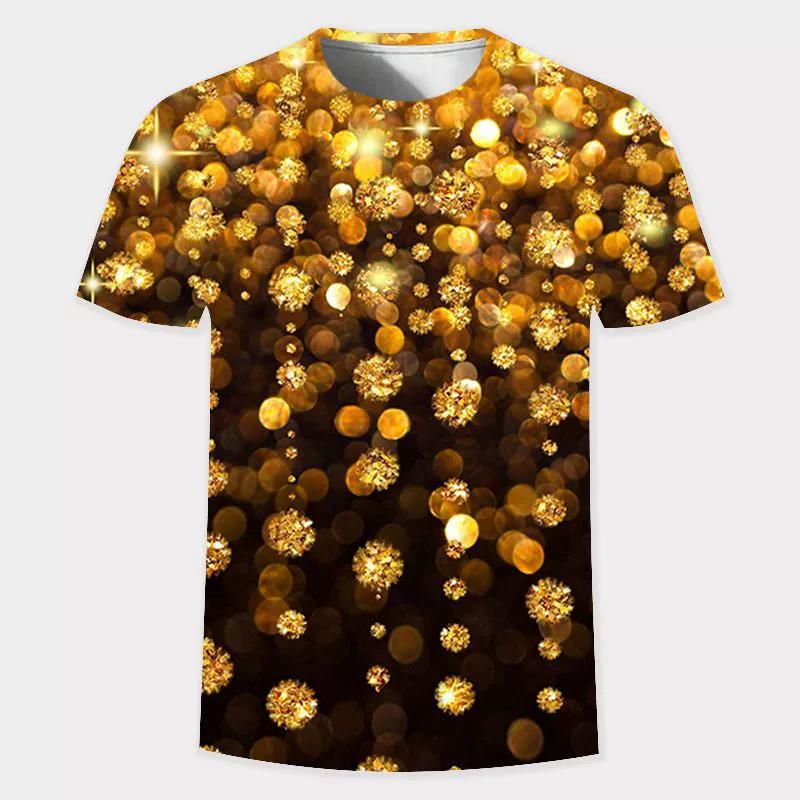 ETST 011 Zomermode nieuwe 3D gouden licht digitale print ronde hals korte mouwen heren casual hot-shirt snel drogend t-shirt XS