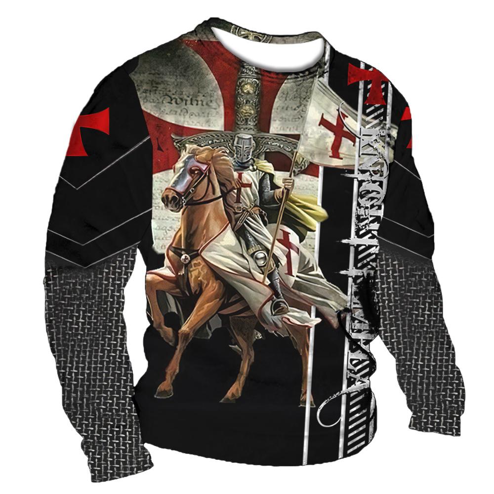 Bobby3 Vintage T-shirts Heren Katoenen T-shirt met lange mouwen Crusader Knight Grafische tops 5xl 3d print T-shirt Casual O-hals Oversized kleding 4XL