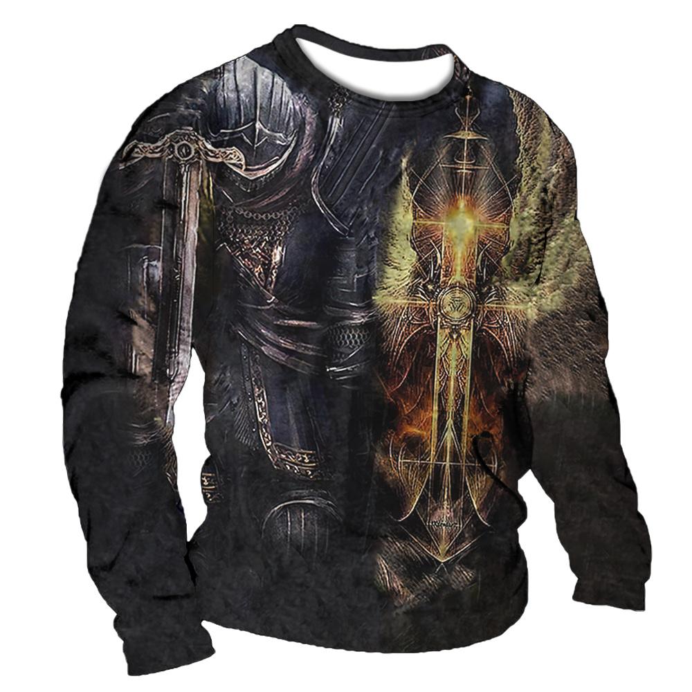 Bobby3 Vintage T-shirts Heren Katoenen T-shirt met lange mouwen Crusader Knight Grafische tops 5xl 3d print T-shirt Casual O-hals Oversized kleding 6XL