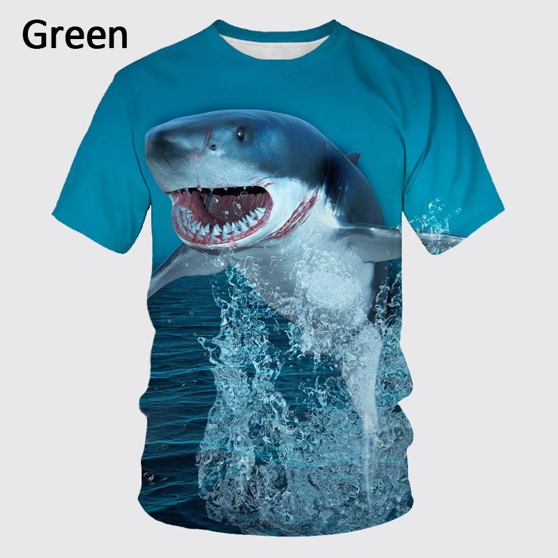 ETST 05 Nieuwe Blue Shark 3D Printing Heren T-shirt met korte mouwen Personality Casual Great White Shark Ronde Hals T-shirt XL