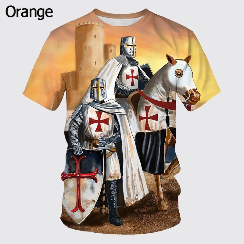 HerSight Knights Templar Grafisch T-shirt voor heren 3D God Wills It Print T-shirts Cruciata Teutonic Order T-shirt Cool Cross Korte mouw 6XL