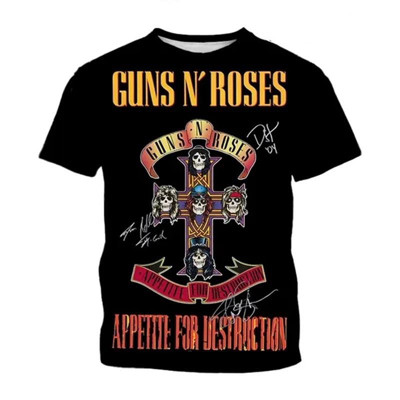 ETST 006 Nieuwe Guns N Roses T-shirts Rock Band Skull 3D Print Heren Dames T-shirt Korte Mouw Oversized Harajuku Y2k Tops Tees Kinderkleding L