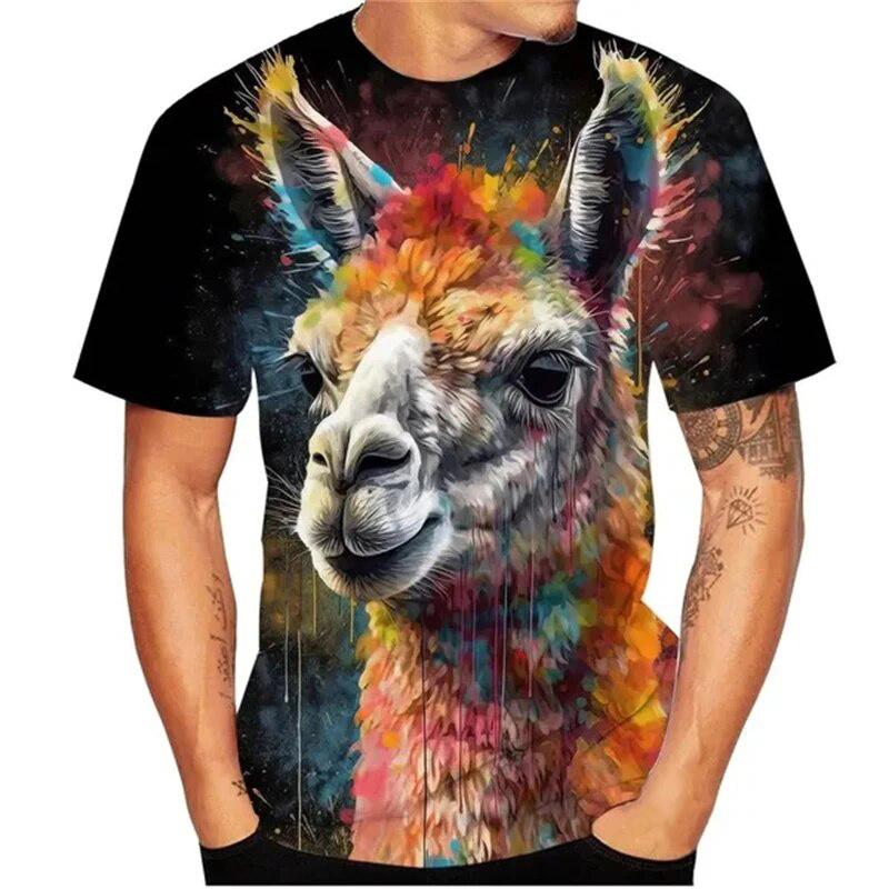 ETST 006 3D-geprint grappig Alpaca T-shirt voor heren Grappig dierenpatroon T-shirts Casual losse persoonlijkheid O-hals korte mouwen T-shirts Kindertopjes L