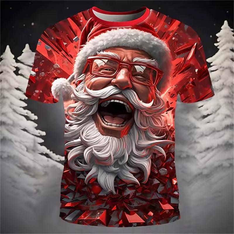 ForYourBeauty Christmas T Shirts Men 3D Santa Printed T-shirt Xmas Part Holiday Short Sleeve Men's Tops Fashion Oversize Clothes M