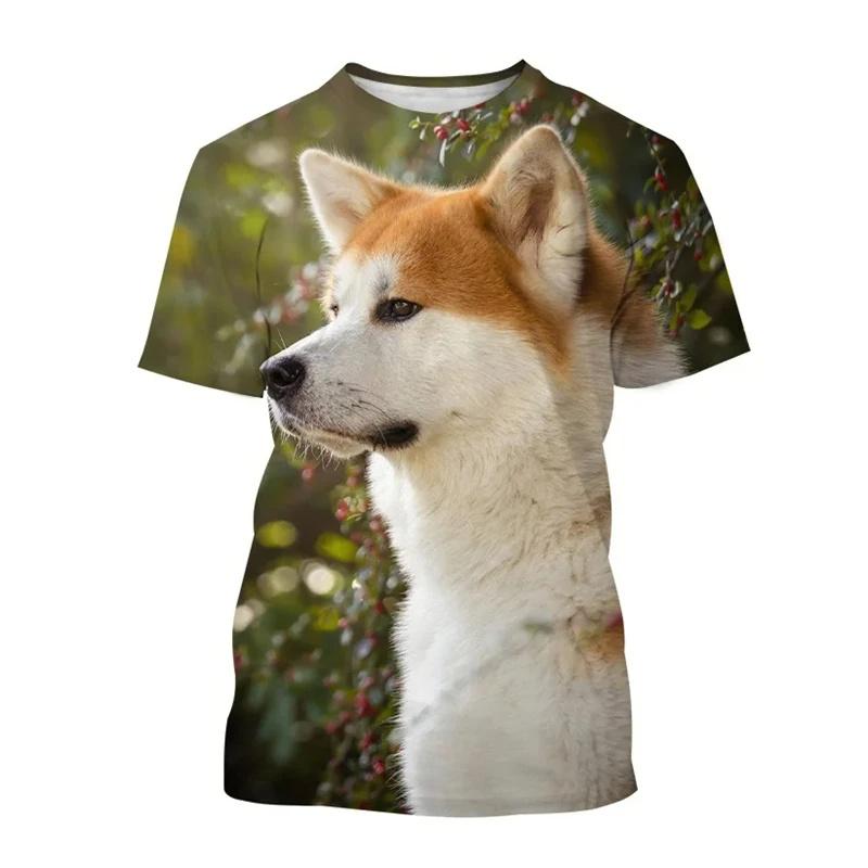 ETST 005 Japans Akita Inu T-shirt Voor Mannen Schattige Hond Dier 3D Geprinte T-shirts Harajuku Korte Mouw Baggy Street Tops T-shirt Kinderen 5XL