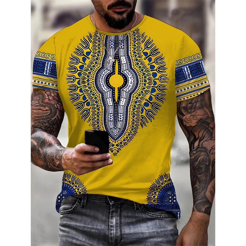 ETST0013 Afrikaans Etnisch Patroon T-shirt Voor Mannen Stam Dashiki 3D Geprinte T-shirts Zomer Casual Korte Mouw Losse T-shirts Ronde Hals Tops 2XL