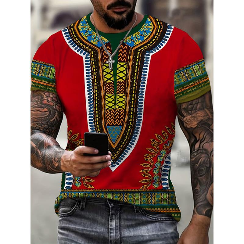 ETST0013 Afrikaans Etnisch Patroon T-shirt Voor Mannen Stam Dashiki 3D Geprinte T-shirts Zomer Casual Korte Mouw Losse T-shirts Ronde Hals Tops 6XL