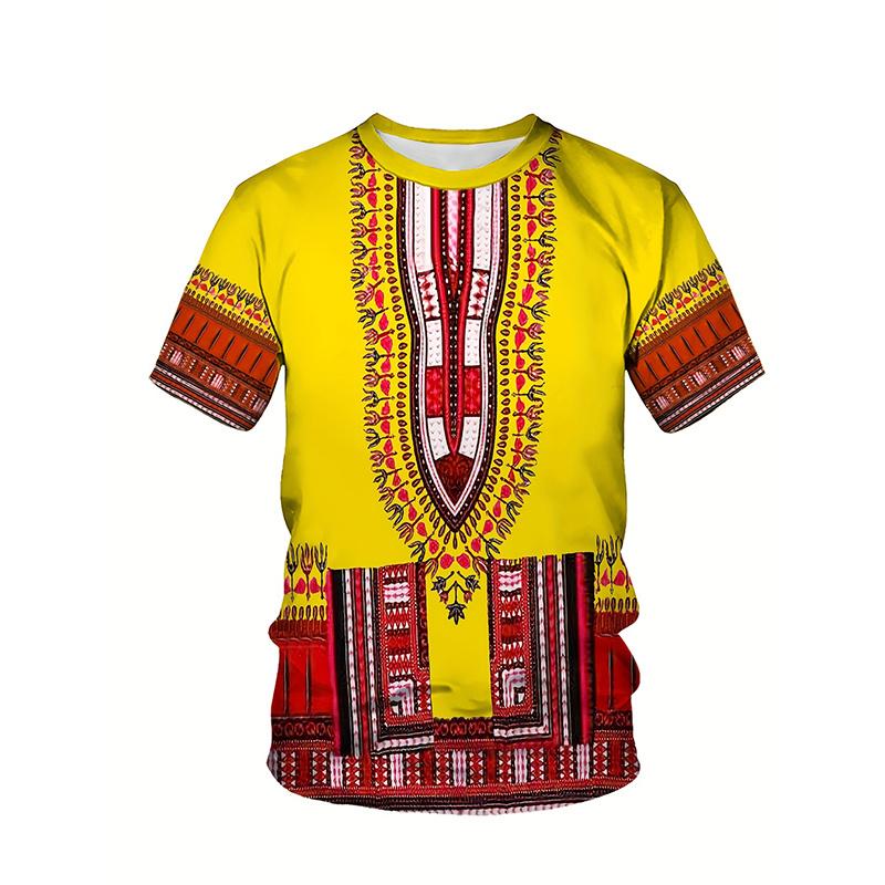 ETST0013 Afrikaans Etnisch Patroon T-shirt Voor Mannen Stam Dashiki 3D Geprinte T-shirts Zomer Casual Korte Mouw Losse T-shirts Ronde Hals Tops 6XL
