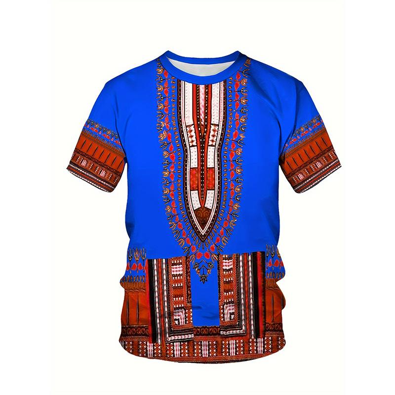 ETST0013 Afrikaans Etnisch Patroon T-shirt Voor Mannen Stam Dashiki 3D Geprinte T-shirts Zomer Casual Korte Mouw Losse T-shirts Ronde Hals Tops 3XL