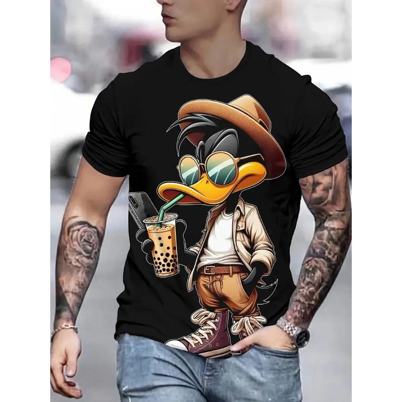 Xuhaijian02 Grappig Heren T-shirt Cartoon Eend Print Zomer Casual Korte Mouw Pullover Mode T-shirts Outdoor Heren Oversized Kleding M
