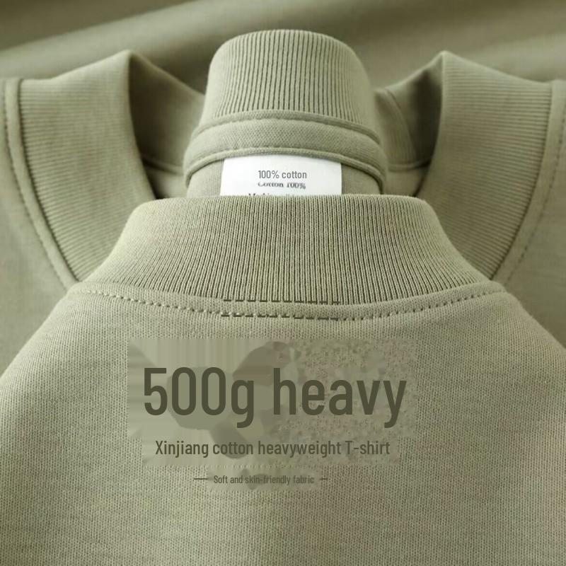 PulseTrade Unisex zwaargewicht T-shirt van puur katoen met korte mouwen in grijsgroen (500g) XXL for 180-200 jin