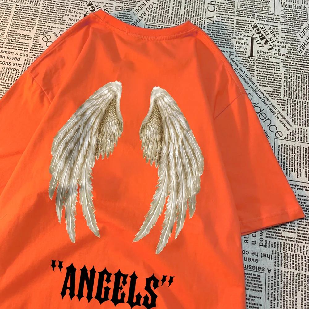 The best product for you Angel A Pair Of Huge Wings Black Pattern Mens T Shirts Hip Hop Summer Tee Clothing Fashion Cartoons Tops Cotton Couple T-Shirts L