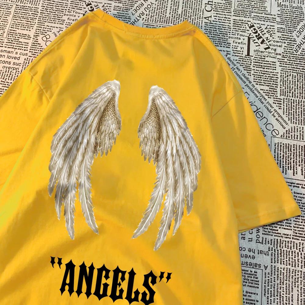 The best product for you Angel A Pair Of Huge Wings Black Pattern Mens T Shirts Hip Hop Summer Tee Clothing Fashion Cartoons Tops Cotton Couple T-Shirts XL