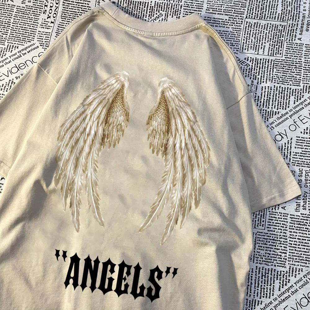 The best product for you Angel A Pair Of Huge Wings Black Pattern Mens T Shirts Hip Hop Summer Tee Clothing Fashion Cartoons Tops Cotton Couple T-Shirts L