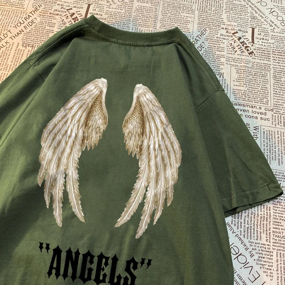 The best product for you Angel A Pair Of Huge Wings Black Pattern Mens T Shirts Hip Hop Summer Tee Clothing Fashion Cartoons Tops Cotton Couple T-Shirts XXXXXL