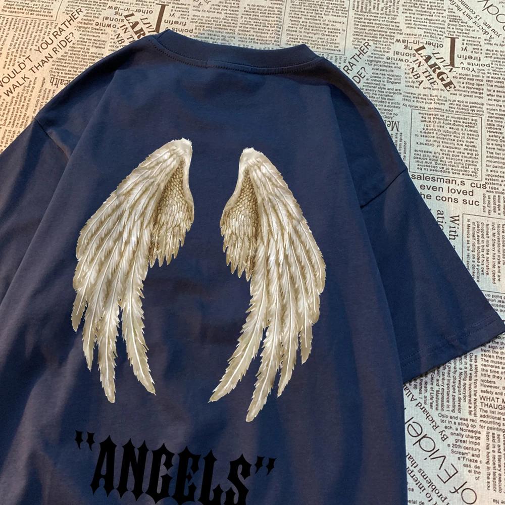 The best product for you Angel A Pair Of Huge Wings Black Pattern Mens T Shirts Hip Hop Summer Tee Clothing Fashion Cartoons Tops Cotton Couple T-Shirts S