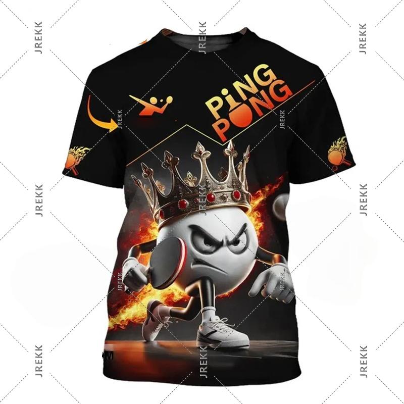 Zengyanqin02 Tafeltennis-treinuniform T-shirt voor heren en dames, grappige 3D-print, korte mouwen, pingpong-hobby, sport, ronde hals, mode-T-shirt XL