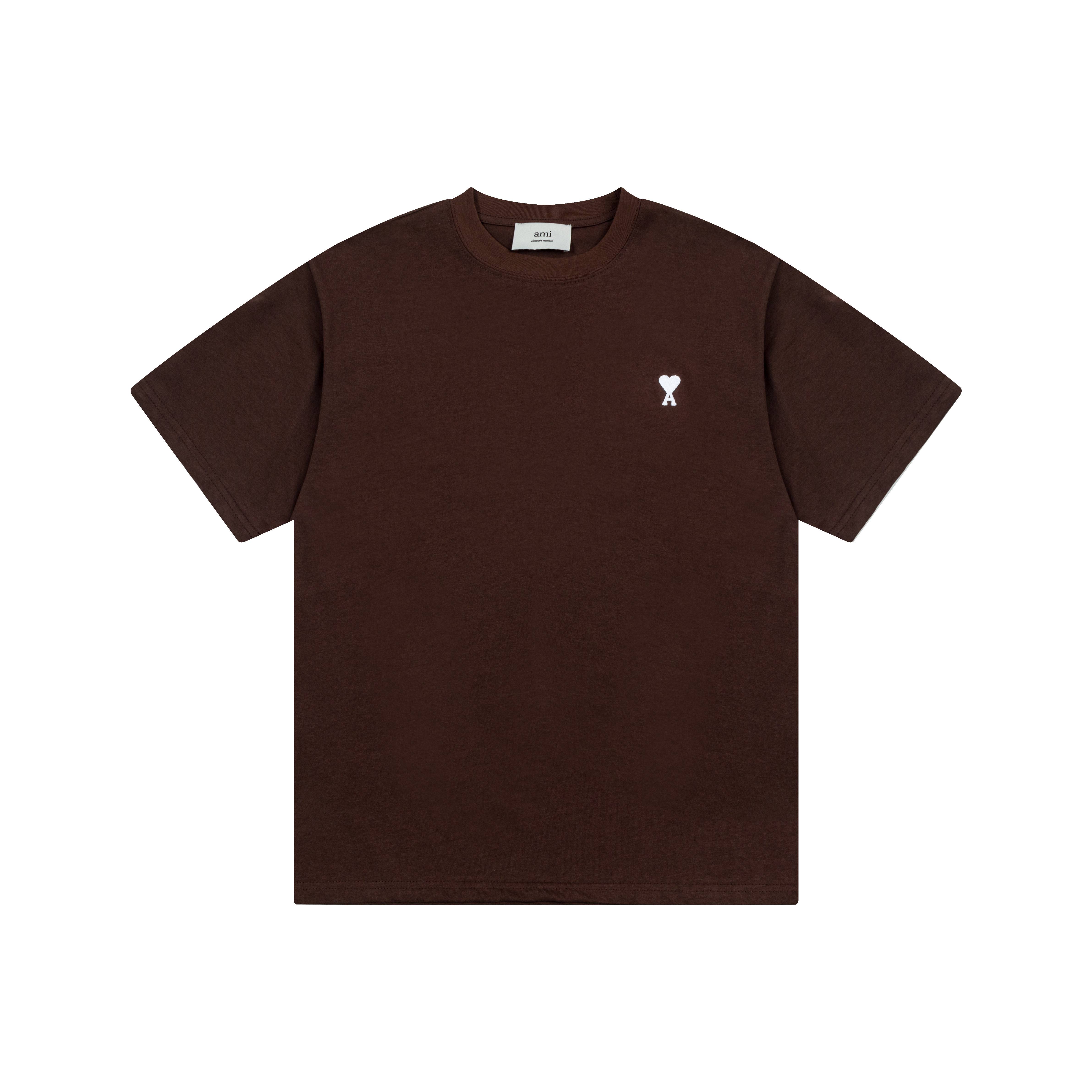 AMI 2025 Summer New Love Embroidered Logo Couple Cotton Short Sleeve Round Neck T-shirt XL