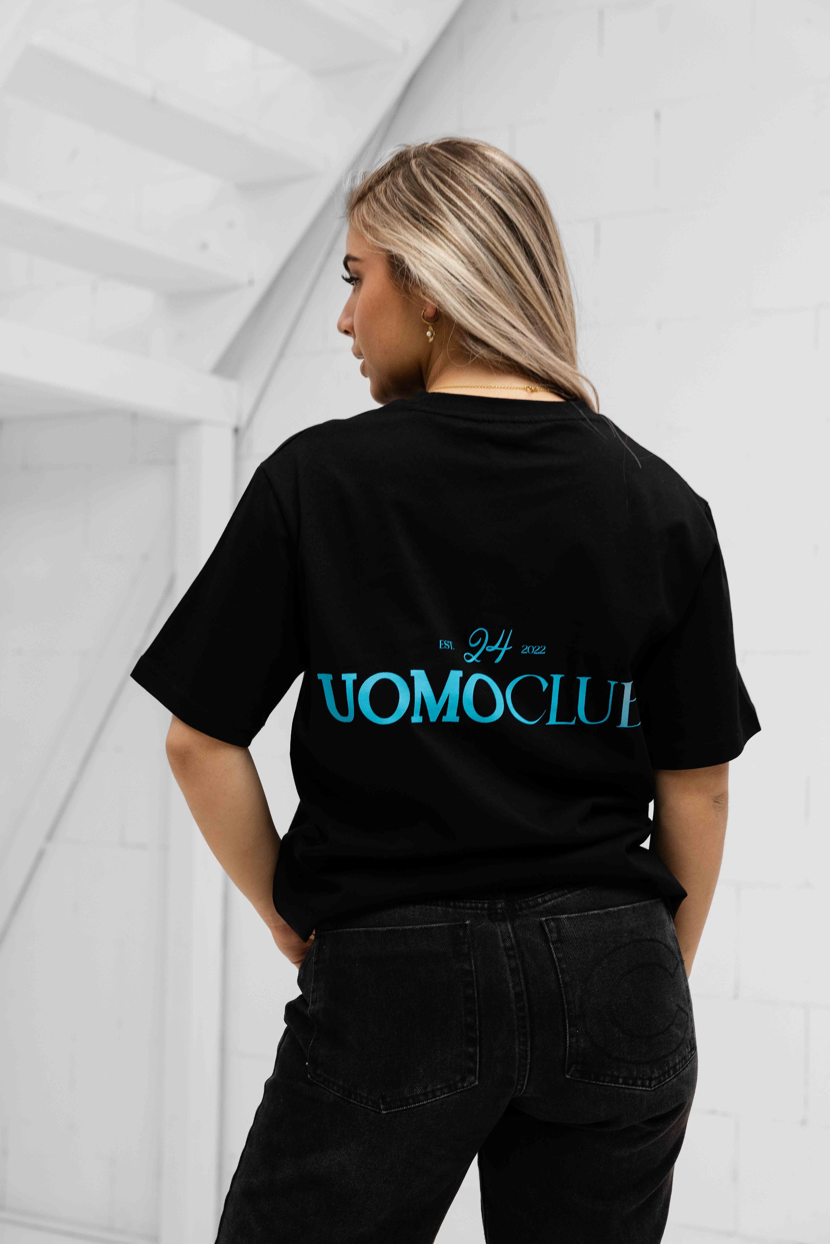 24 Uomo Club T-shirt Dames Zwart/Lichtblauw