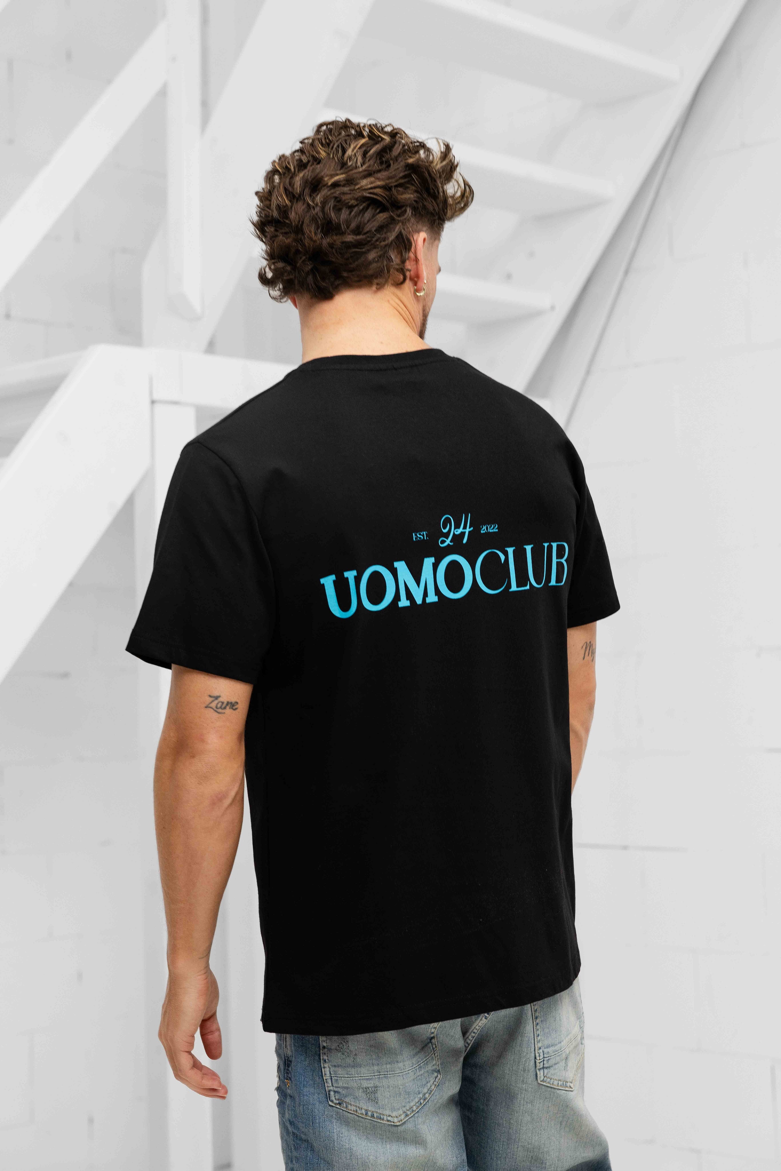 24 Uomo Club T-shirt Heren Zwart/Lichtblauw