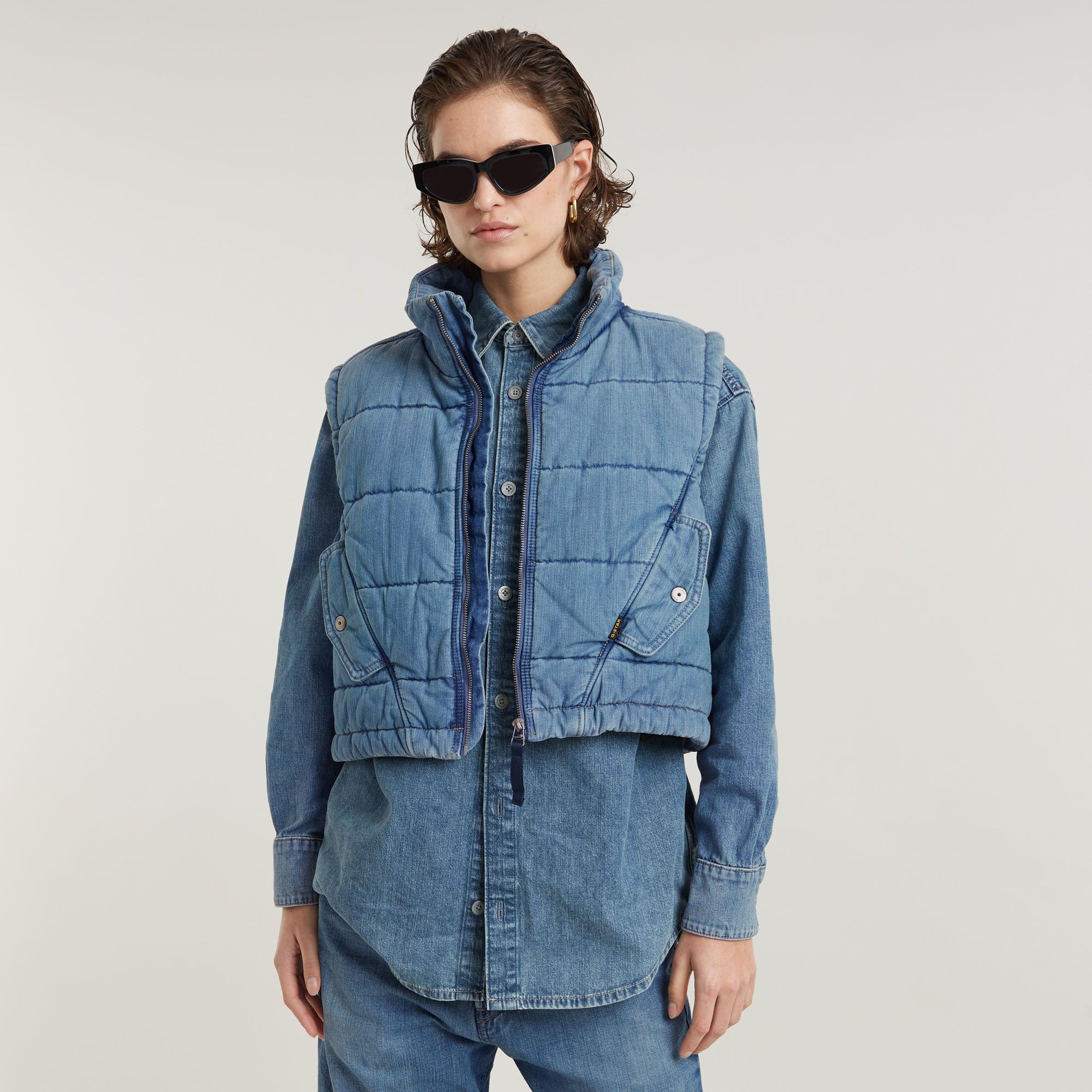 G-Star RAW Gewatteerde Bodywarmer Mae - Midden blauw - Dames