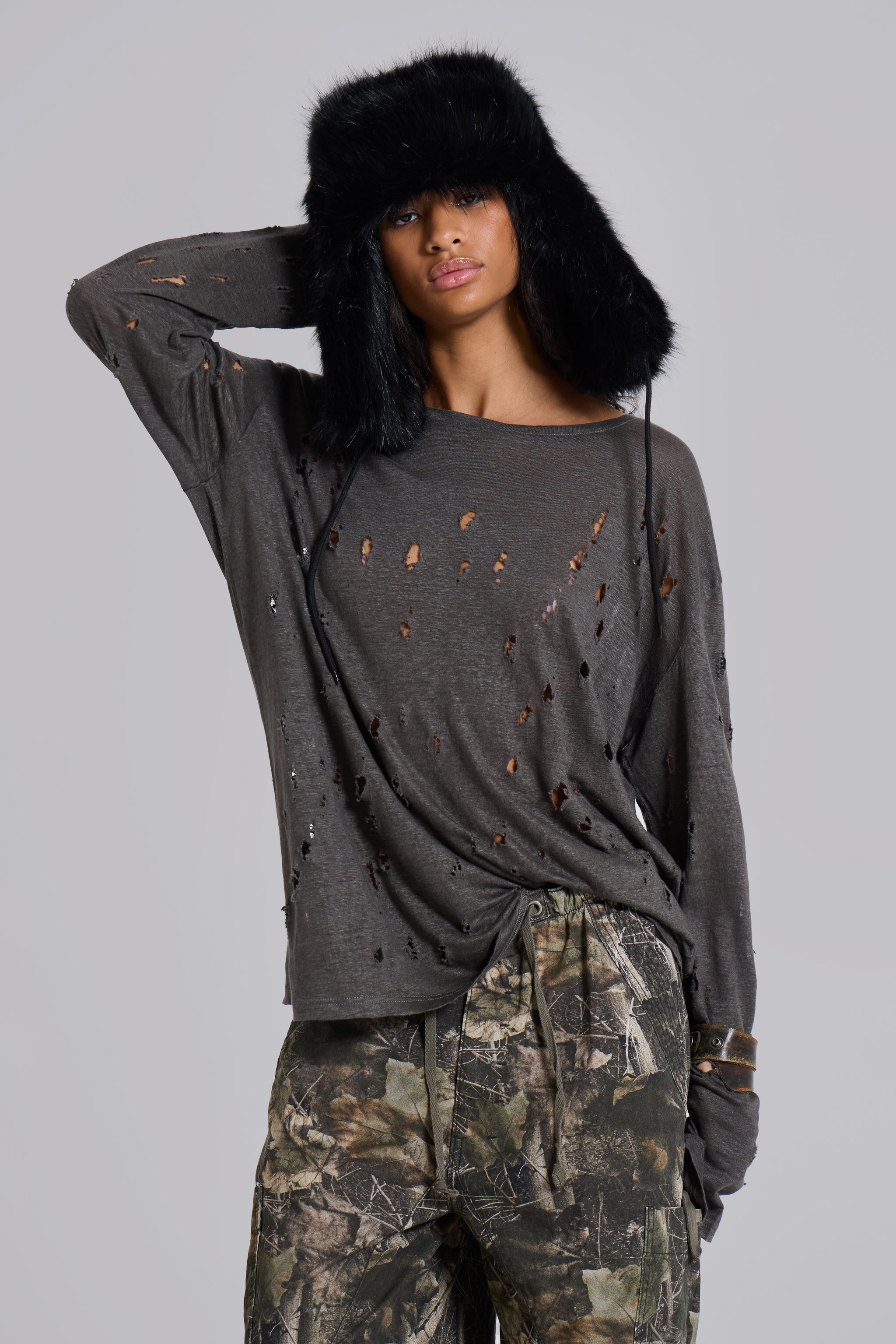 Jaded Man Rifle Distressed Knit Top