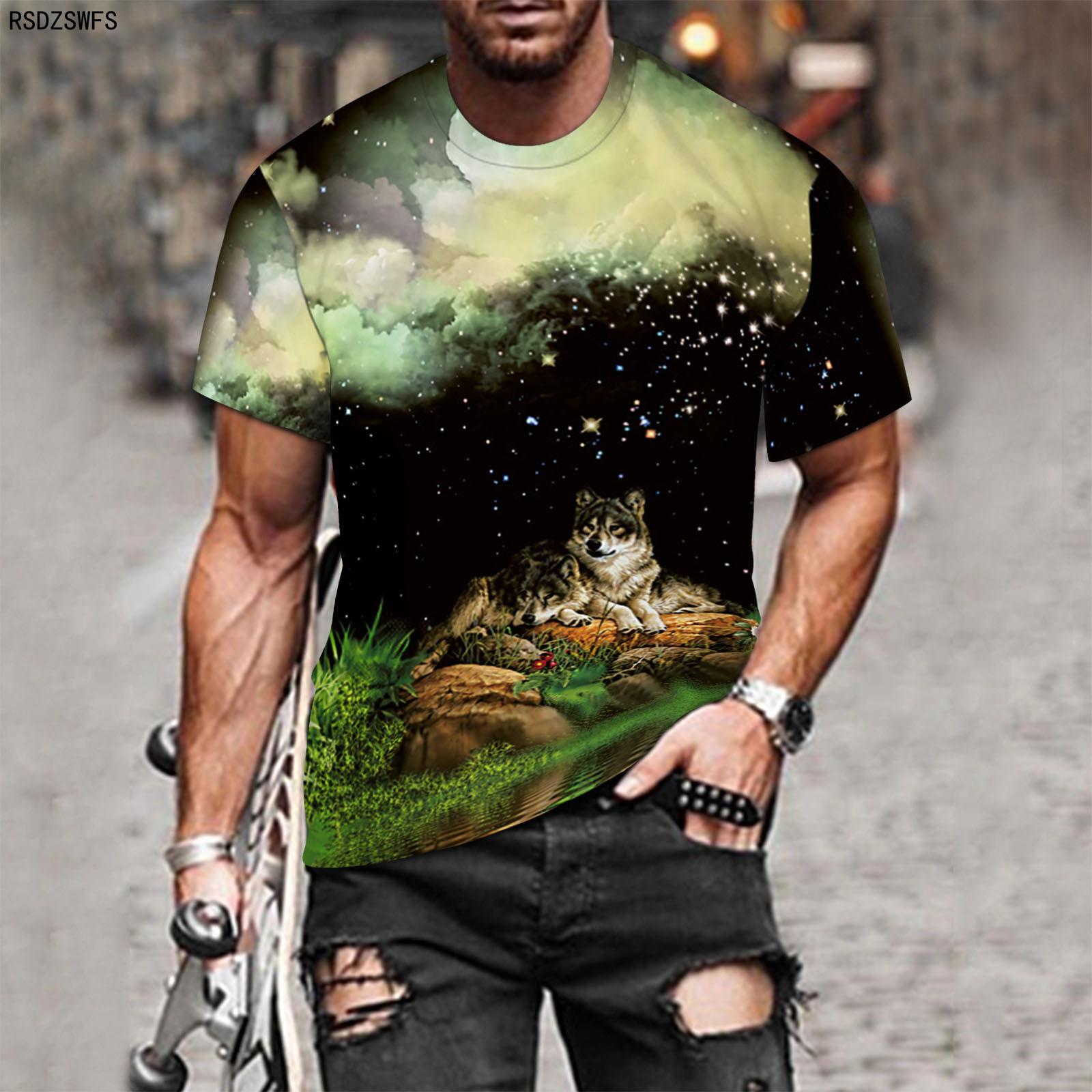 ETST WENDY 05 Paar Wolf Print T-shirt Mannen 3D T-shirt Drop Ship Top Korte Mouw Camiseta Ronde Hals T-shirt Fashion Casual merk 3XL