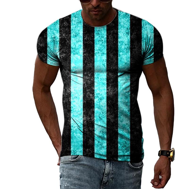 Chengyu Zomermode Strepenpatroon Heren T-shirts Casual Persoonlijkheid Koele Stijl Afdrukken Tees Trend Eenvoudige O-hals Korte Mouw Tops XL