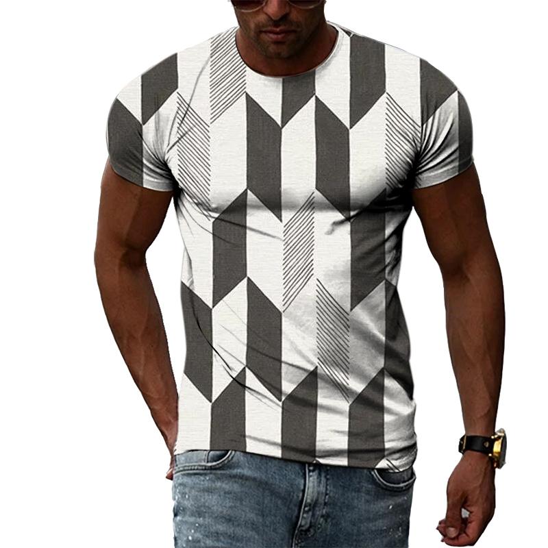 Chengyu Zomermode Strepenpatroon Heren T-shirts Casual Persoonlijkheid Koele Stijl Afdrukken Tees Trend Eenvoudige O-hals Korte Mouw Tops 2XL