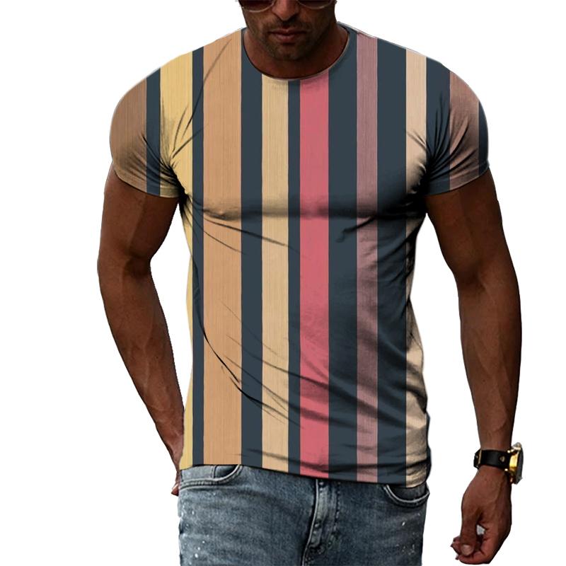 Chengyu Zomermode Strepenpatroon Heren T-shirts Casual Persoonlijkheid Koele Stijl Afdrukken Tees Trend Eenvoudige O-hals Korte Mouw Tops L