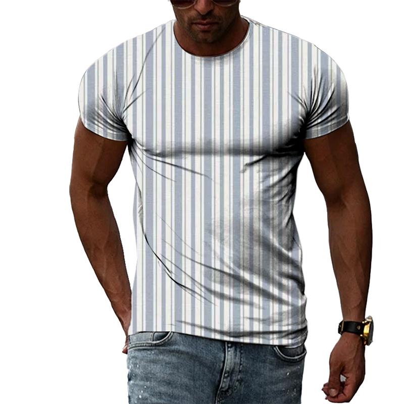 Chengyu Zomermode Strepenpatroon Heren T-shirts Casual Persoonlijkheid Koele Stijl Afdrukken Tees Trend Eenvoudige O-hals Korte Mouw Tops 4XL