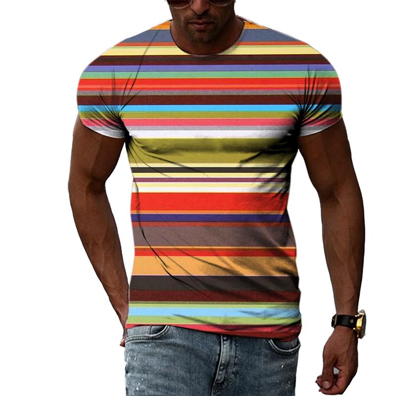 Chengyu Zomermode Strepenpatroon Heren T-shirts Casual Persoonlijkheid Koele Stijl Afdrukken Tees Trend Eenvoudige O-hals Korte Mouw Tops S