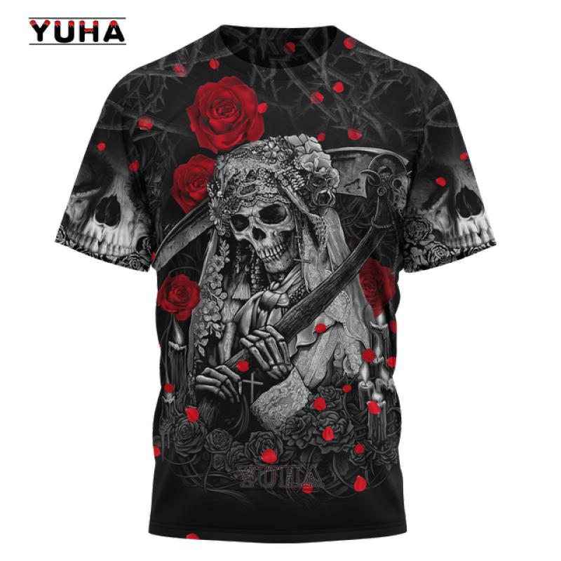 ETST WENDY 005 Schedel Meisje En Rose 3D Overal Gedrukt Heren T-shirt Zomer Stijl Casual Korte Mouw T-shirts Unisex Street cool T-shirt S