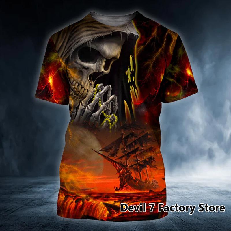 TIP723 Zomer Oversized T-shirt Mannen 3D Gedrukt Skull Angel Grafische Tees Mode Kleding Man Tops Streetwear Ronde Hals Korte Mouwen XL