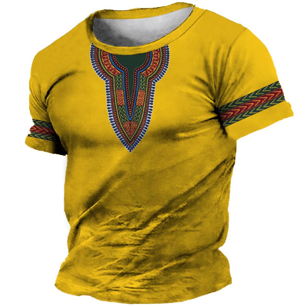 ETST 03 Afrikaanse kleding voor mannen Dashiki T-shirt traditionele kleding korte mouw casual retro streetwear vintage etnische stijl M