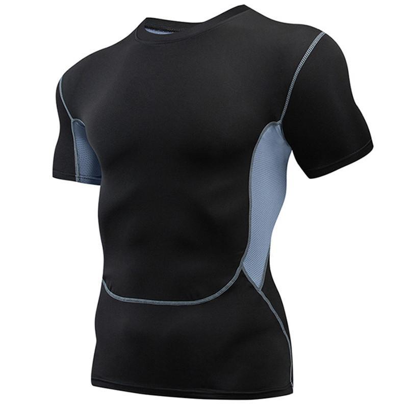 YOUNAXIN Heren zwarte T-shirts met korte mouwen Basislaag Sport Skinny Hardlopen Fietsen Strak dieptepunt Fitness Workout Outdoor Training Top Sportkleding L