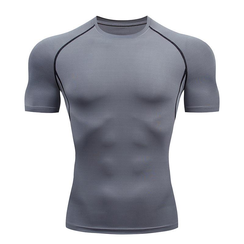 YOUNAXIN Heren T-shirts met korte mouwen Basislaag Voetbalshirt Basketbal Gym Yoga Fietsen Sport Fitness Hardlooptraining Strakke top Sneldrogend M grijze kleur
