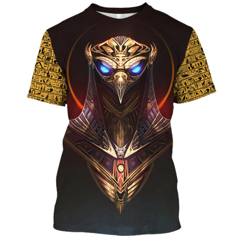 ETST 03 Zomer Retro Stijl T-shirt Voor Heren Mode Egyptische Farao Print Korte Mouw T-shirts Snel Drogende Heren Ronde Hals Losse Tops L