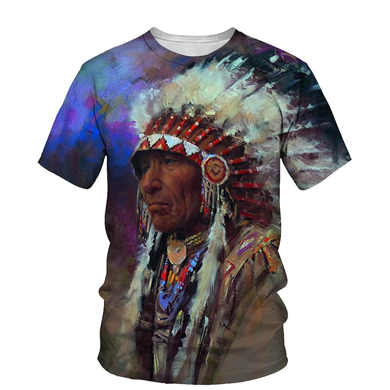 ETST WENDY 05 Nieuwe 3D Print Indianen Grafische t-shirts Zomer Mode Persoonlijkheid Vintage t-shirt Interessant Karakter Patroon mannen t-shirt Top 3XL