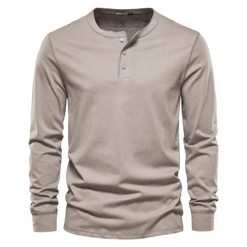 AIOPESON Men Fashion AIOPESON Henley Kraag 100% Katoenen T-shirt Mannen Casual Effen Kleur Lange Mouw Top Tees Mannen Nieuwe Herfst Hoge kwaliteit Heren T-shirts 3XL