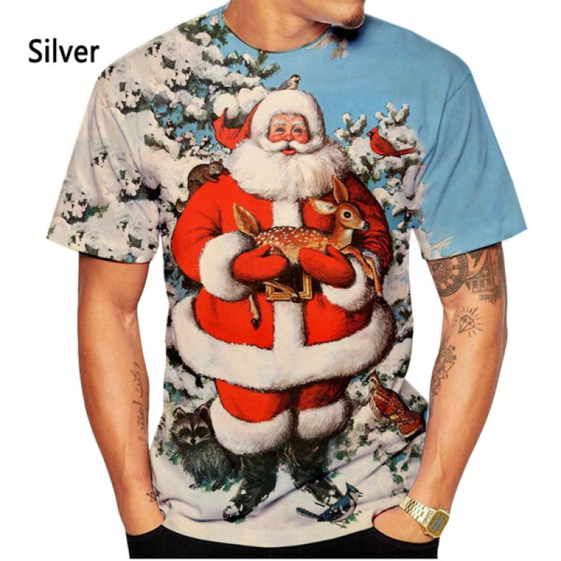 ETST 07 Kerst 3d bedrukte T-shirt herenmode heren en dames casual korte mouw Kerstman Kerstavond shirt top T-shirt 5XL