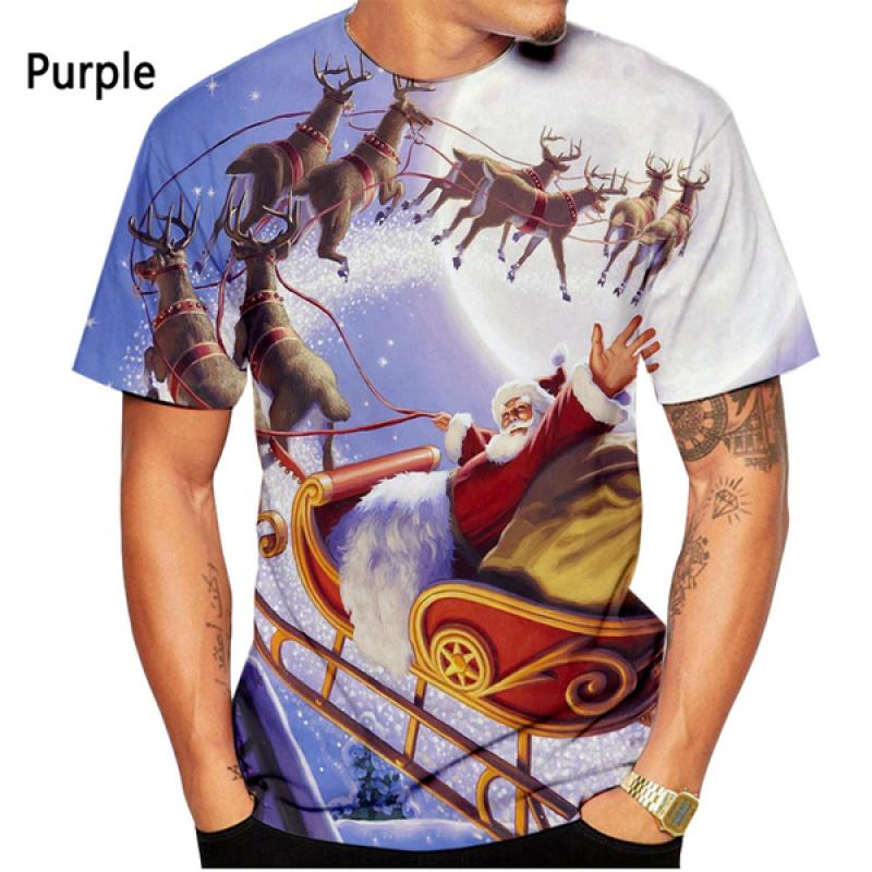 ETST 07 Kerst 3d bedrukte T-shirt herenmode heren en dames casual korte mouw Kerstman Kerstavond shirt top T-shirt 6XL